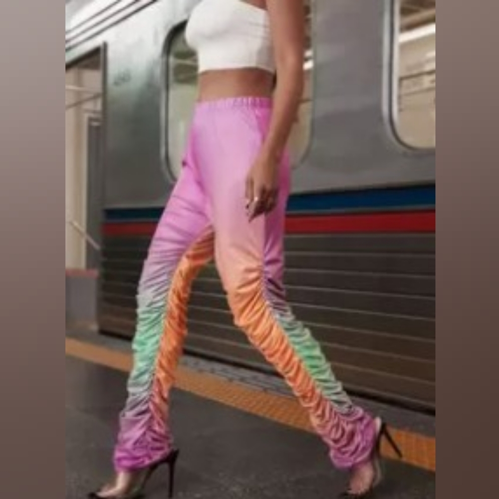 Colorblock Stacked Pants Multicolor M 6